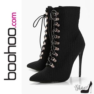 Boohoo Shoes - BooHoo: Lucy Lace Up Pointed Toe Sock Boots Boohoo Shoes - BooHoo: Lucy Lace Up Pointed Toe Sock Boots